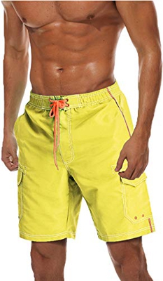 TACVASEN Bañador para hombre con múltiples bolsillos, de secado rápido, para playa, Hombre, TAC-134-W19M001-Yellow-2XL, amarillo, XL