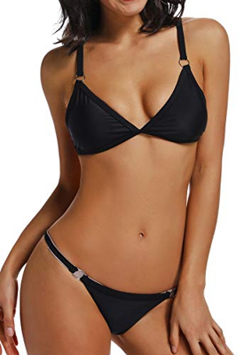 Bikini Mujer Push-up con Acolchado Bra Trajes de baño Dos Piezas Color Vario con Talla Grande1470 Negro Small