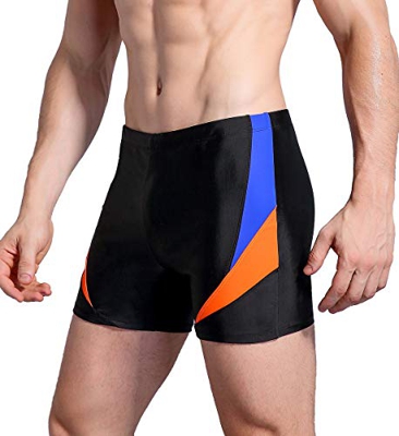 WHCREAT Bañador de Natación para Hombre Pantalones Cortos Protección UV Resistente al Cloro, Azul/Naranja XL