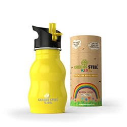 Greens Steel Botella de Agua de niño - 350ml Botella a Prueba de Fugas Tapa con Pitillo - Bebe niños cantimplora de Acero para niños (Amarillo) precio