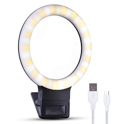 LONGKO Recargable Anillo de luz Selfie 36 LED Iluminación Suplementaria Noche Selfie 800mAh Batería 3 Modos de Luz de Anillo de Clip Regulable para iP