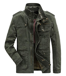 Hombres chaqueta Primavera otoño e invierno Algodón Militar Chaqueta (Large=Tag 2XL /Ches 120cm, Ejercito Verde) características