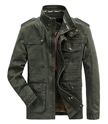 Hombres chaqueta Primavera otoño e invierno Algodón Militar Chaqueta (Large=Tag 2XL /Ches 120cm, Ejercito Verde)