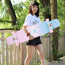 VByge Skateboard Cuatro Ruedas Doble Inclinación Autopista Monopatines Adulto Profesional 4 Ruedas Longboard 110x23cm Estrella Rosa en oferta