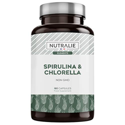 Espirulina & Chlorella 1800mg | Detox, Energía, Fuerza y Efecto Saciante | Superalimento Rico en Proteínas y Vitaminas | 180 Capsulas 100% Veganas | N características