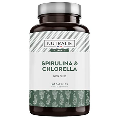 Espirulina & Chlorella 1800mg | Detox, Energía, Fuerza y Efecto Saciante | Superalimento Rico en Proteínas y Vitaminas | 180 Capsulas 100% Veganas | N