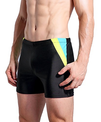 WHCREAT Bañador de Natación para Hombre Pantalones Cortos Protección UV Resistente al Cloro, Azul/Amarillo L