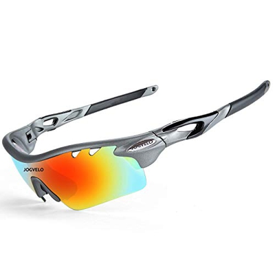 JOGVELO Gafas de Sol Deportivas, Gafas de Sol Polarizadas Hombre Mujer UV400 TR90 para Esquiar Correr Conducir Ciclismo, Gris