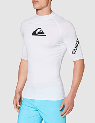 Quiksilver All Time - Licra De Manga Corta con Protección Solar UPF 50 para Hombre Licra De Manga Corta con Protección Solar UPF 50, Hombre, White, L