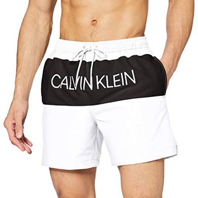 Calvin Klein Medium Drawstring Bañador, Blanco (PVH Classic White YCD), Small para Hombre