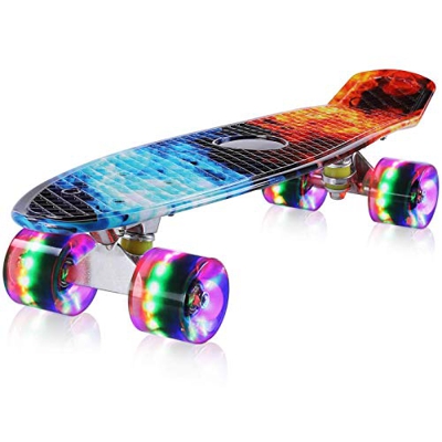 streakboard Skateboard 59x15x10cm para Principiantes Adultos y Niños, Mini Cruiser Skateboard con 4 LED Ruedas, Rodamientos de Bolas ABEC-7