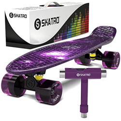 Skatro - Mini Cruiser Skateboard. 22x6inch Retro Style Plastic Board Comes Complete características