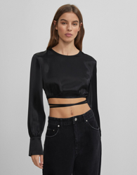 Bershka Blusa Satinada Mujer M Negro precio