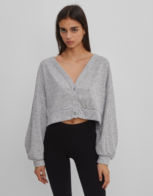 Bershka Chaqueta Punto Vigoré Mujer L Gris