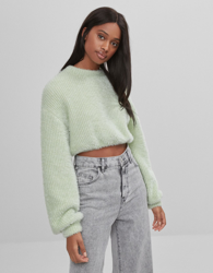 Bershka Jersey Cropped Hilo Metálico Mujer L Verde en oferta