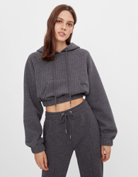 Bershka Sudadera Cropped Textura Mujer M Gris precio