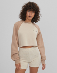 Bershka Sudadera Cropped Mujer M Arena en oferta