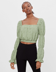 Bershka Blusa Fruncidos Mujer S Verde características