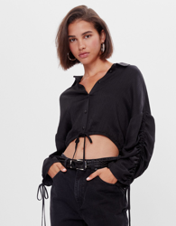 Bershka Camisa Fruncidos Mujer L Negro precio