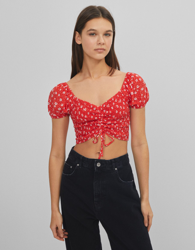 Bershka Blusa Print Y Goma Canilla Mujer Xs Rojo en oferta