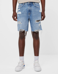 Bershka Bermuda Denim Rotos Hombre 42 Azul Lavado características