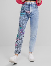 Bershka Jeans Mom Ksi-Meritos Mujer 40 Azul Lavado precio