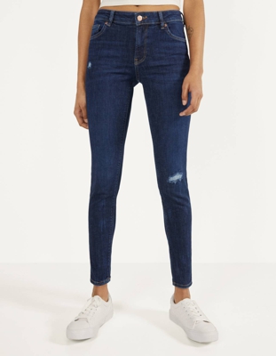 Bershka Jeans Push Up Mid Waist Mujer 36 Marino