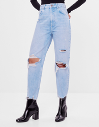 Bershka Jeans Mom Rotos Mujer 36 Azul características