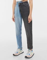 Bershka Jeans Mom Contraste Mujer 40 Azul Lavado en oferta