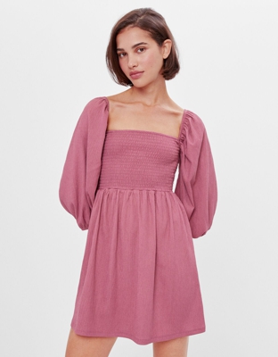 Bershka Vestido Babydoll Flores Mujer S Rosa