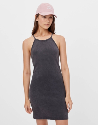 Bershka Vestido Corto Tirantes Mujer Xs Negro