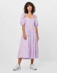 Bershka Vestido Popelín Volantes Mujer S Morado características