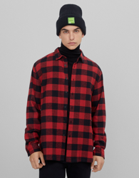 Bershka Camisa Cuadros Manga Larga Hombre Xs Rojo en oferta