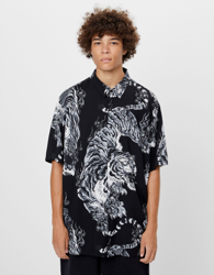 Bershka Camisa Tigre Manga Corta Hombre S Negro precio