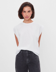 Bershka Camiseta Con Pliegues En Hombros Mujer Xs Blanco en oferta