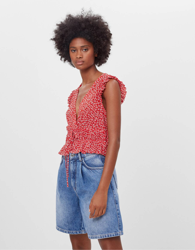 Bershka Camiseta Plisada Print Mujer M Rojo características