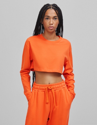 Bershka Camiseta Cropped B3 Project Mujer M Naranja