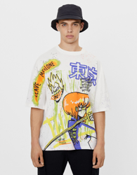 Bershka Camiseta Print Katana Hombre L Crudo precio