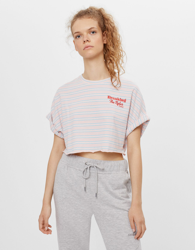 Bershka Camiseta Cropped Print Mujer M Rosa características