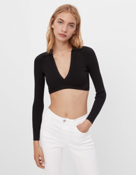 Bershka Jersey Polo Cropped Mujer Xs Negro precio