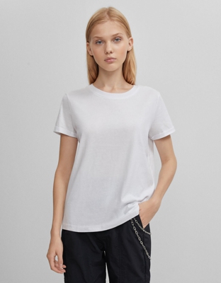 Bershka Camiseta Con Manga Corta Mujer S Blanco Roto