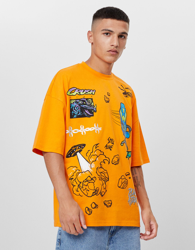 Bershka Camiseta Print Gaming Hombre M Naranja características