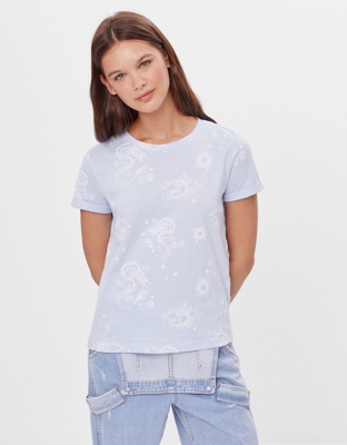 Bershka Camiseta Con Manga Corta Mujer S Azul Claro