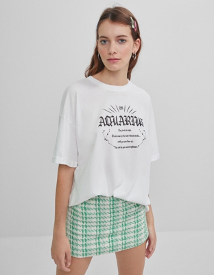 Bershka Camiseta Zodiaco Acuario Mujer M Blanco