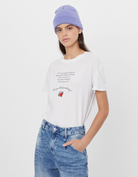 Bershka Camiseta Con Estampado Mujer Xs Blanco Roto precio