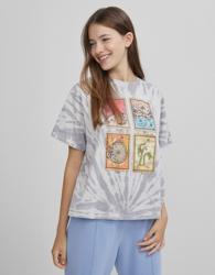 Bershka Camiseta Print Mujer Xs Gris precio