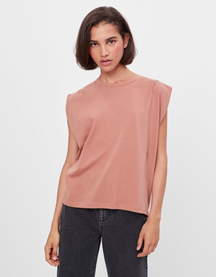 Bershka Camiseta Con Pliegues En Hombros Mujer L Caldera