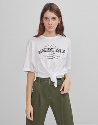 Bershka Camiseta Zodiaco Sagitario Mujer S Blanco