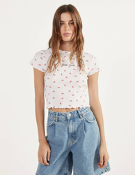 Bershka Camiseta Con Textura Y Estampado Mujer M Rojo en oferta