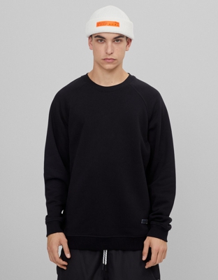 Bershka Sudadera Cuello Redondo Hombre S Negro